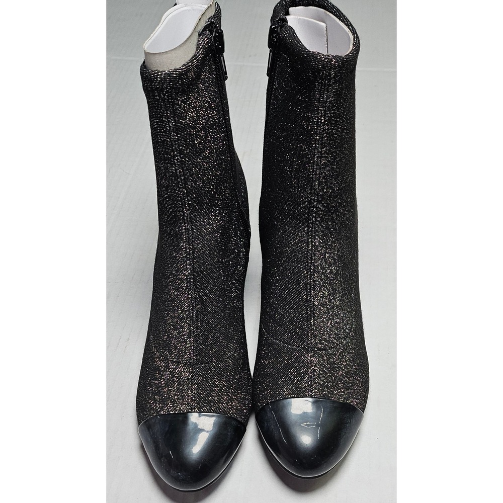 Isaac‎ Mizrahi Metallic Black Shimmer Ankle Boots Cap Toe Block Heel Size 5 M